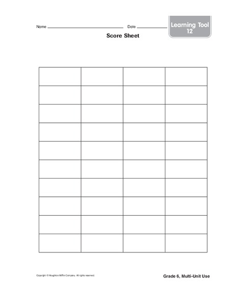 Score Sheet Worksheet