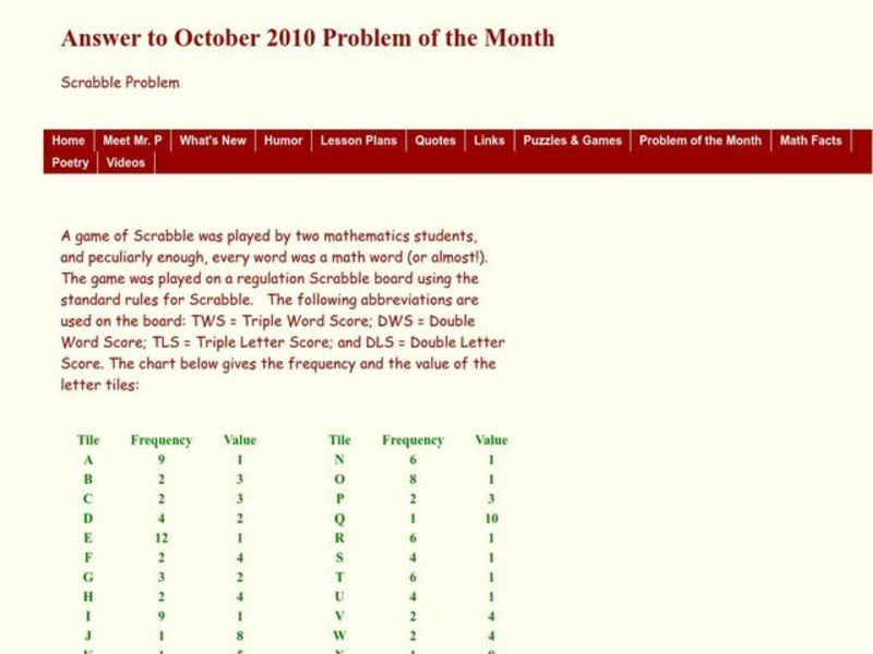 Scrabble Problem Worksheet
