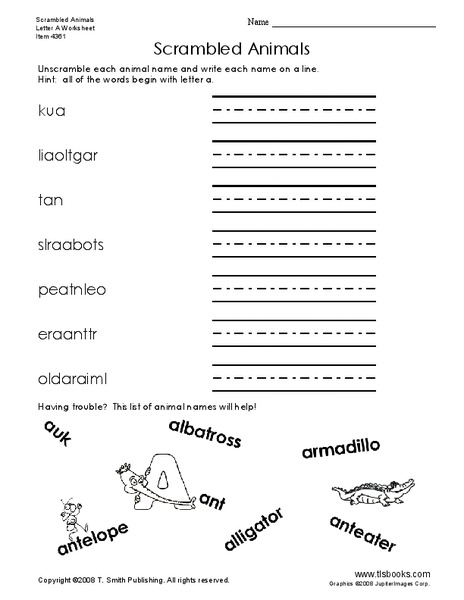 Scrambled Animals Worksheet