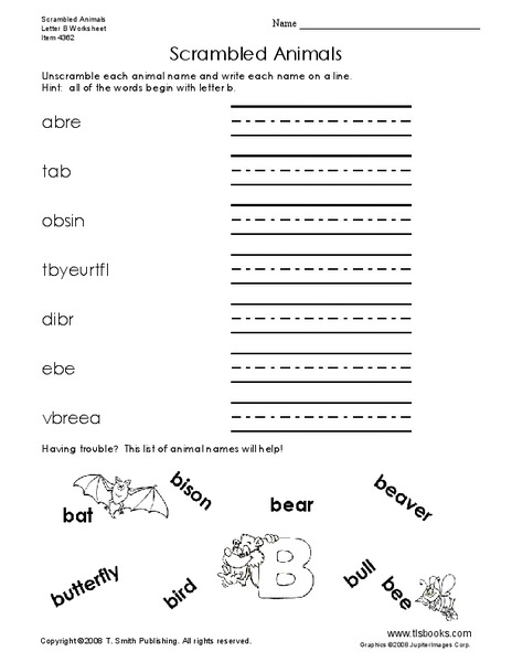 Scrambled Animals Worksheet