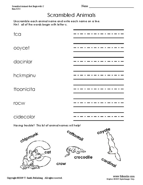 Scrambled Animals Worksheet
