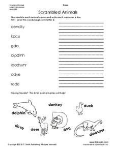 Scrambled Animals Worksheet