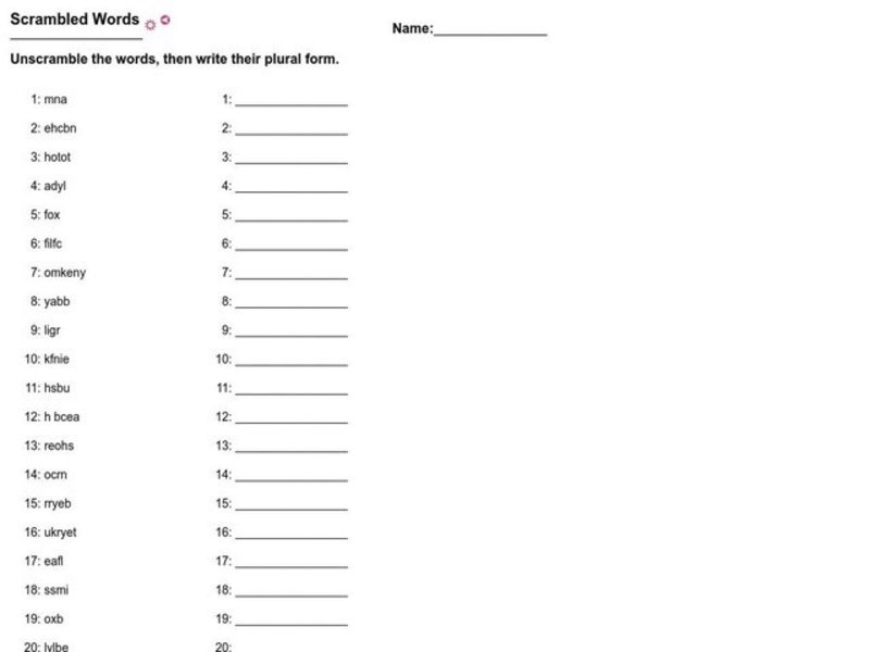 Scrambled Words Worksheet