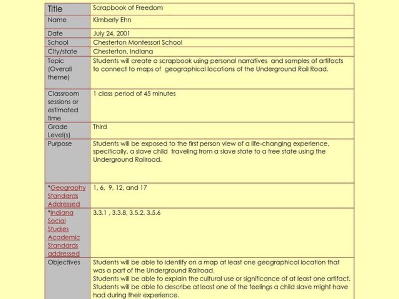 Scrapbook of Freedom Lesson Plan