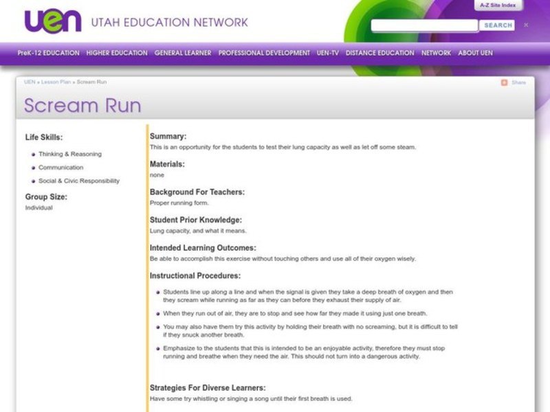 Scream Run Lesson Plan