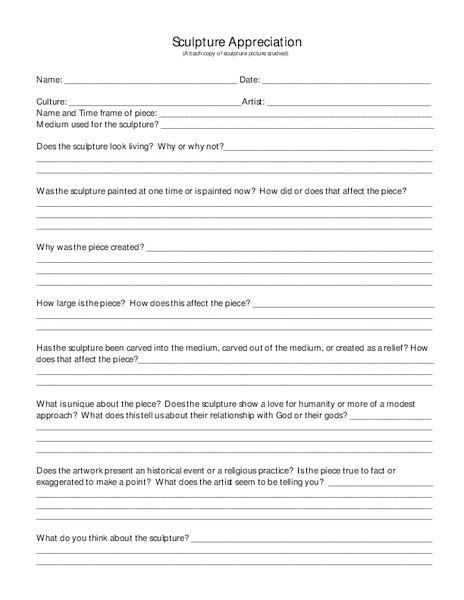 Sculpture Appreciation Worksheet