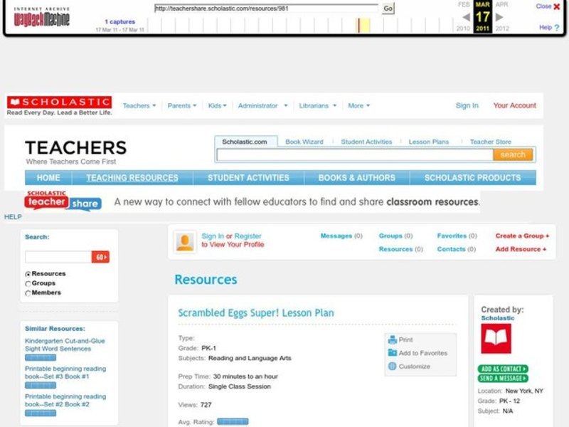 Scrambled Eggs Super! Lesson Plan
