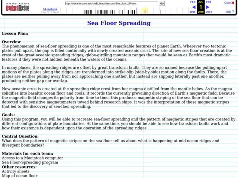 Sea Floor Spreading Lesson Plan