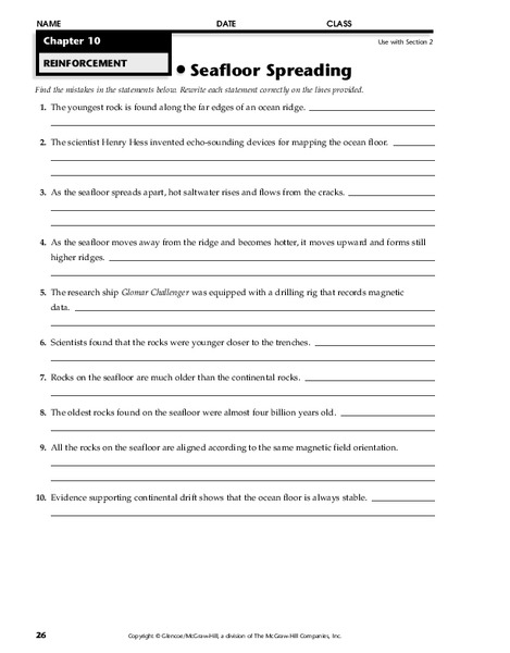 Seafloor Spreading Worksheet