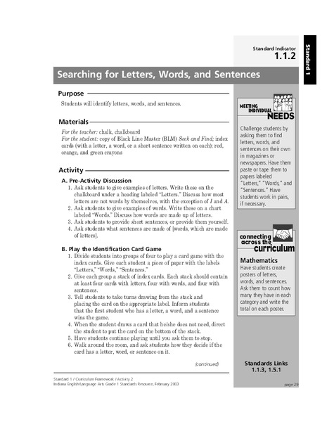Searching For Letters, Words, and Sentences Lesson Plan