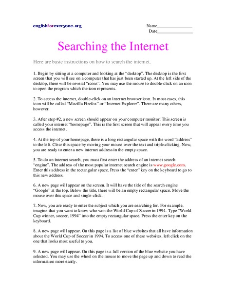 Searching the Internet Activity