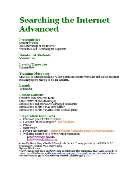 Searching the Internet Lesson Plan
