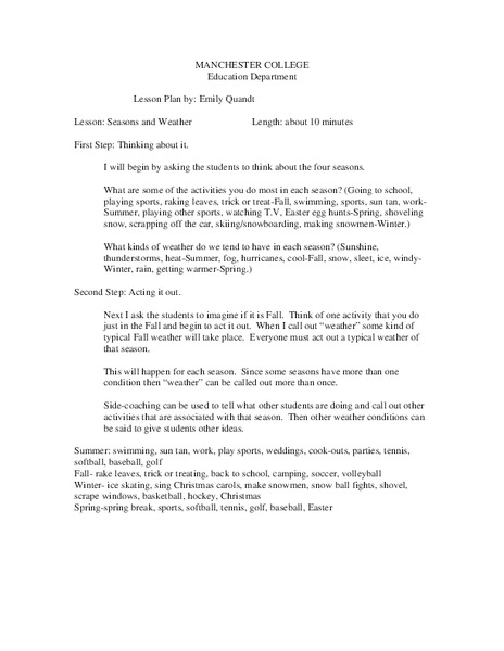 Seasons and Weather Lesson Plan