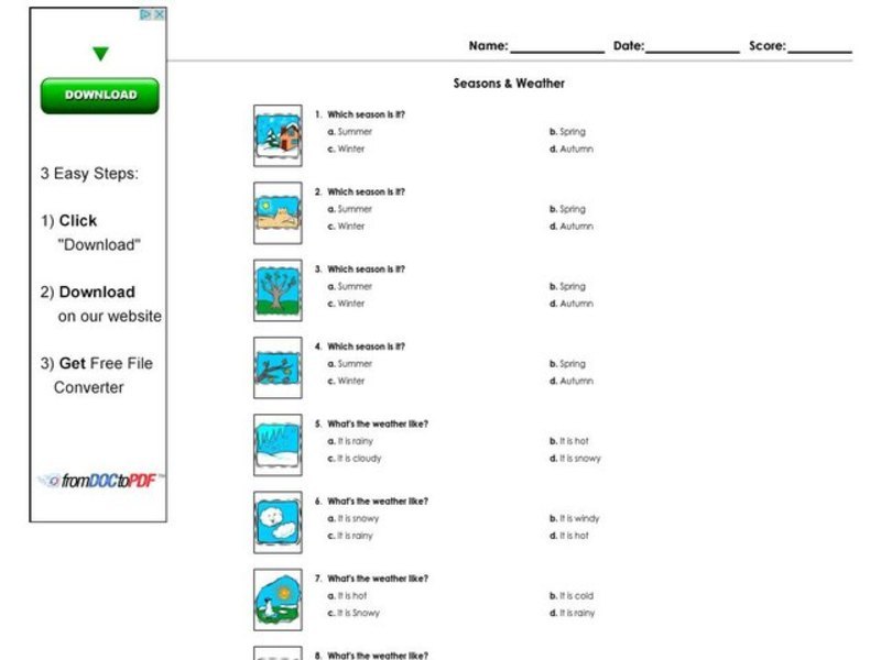 Seasons And Weather Worksheet