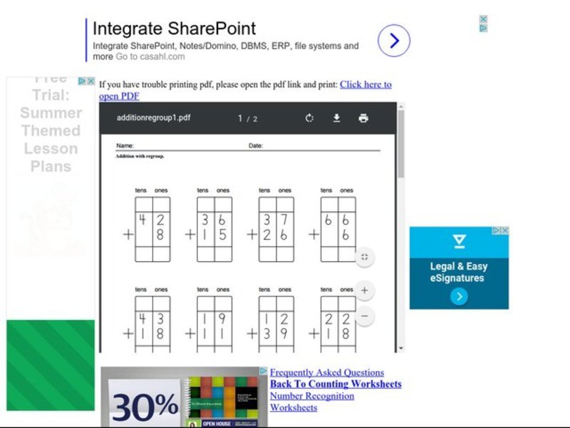 Addition With Regrouping Worksheet