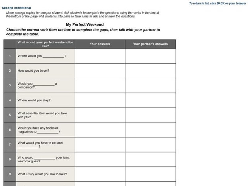 Second Conditional Worksheet
