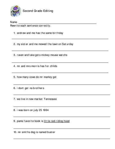 Second Grade Editing Worksheet