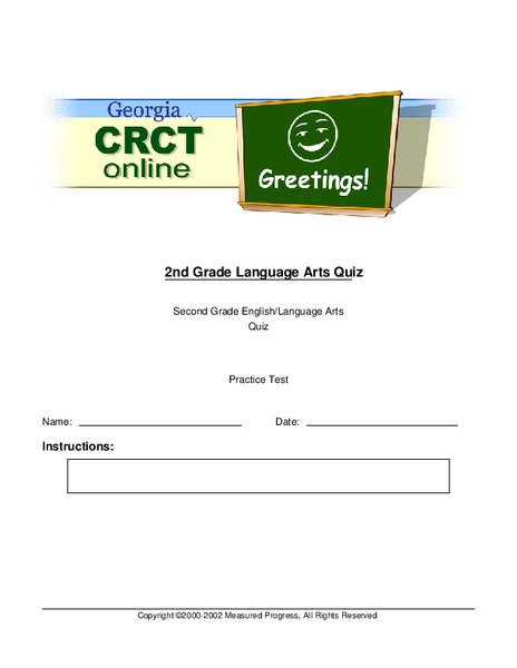 Second Grade English/Language Arts Quiz Worksheet