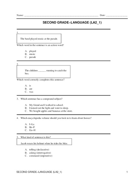 Second Grade Language Worksheet