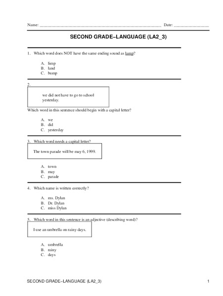 Second Grade Language Lesson Plan