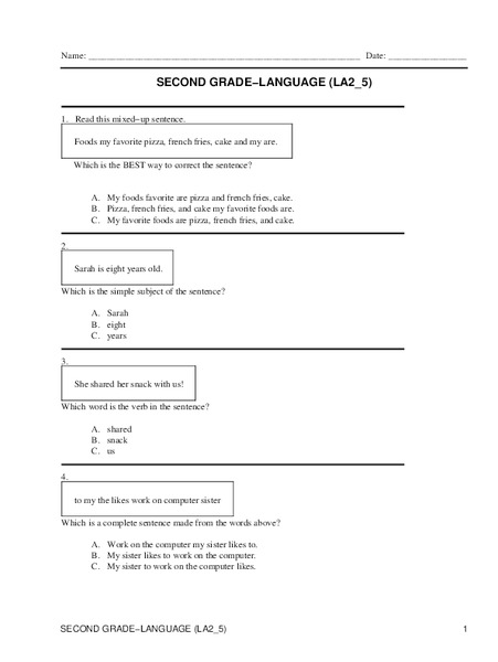 Second Grade Language Lesson Plan