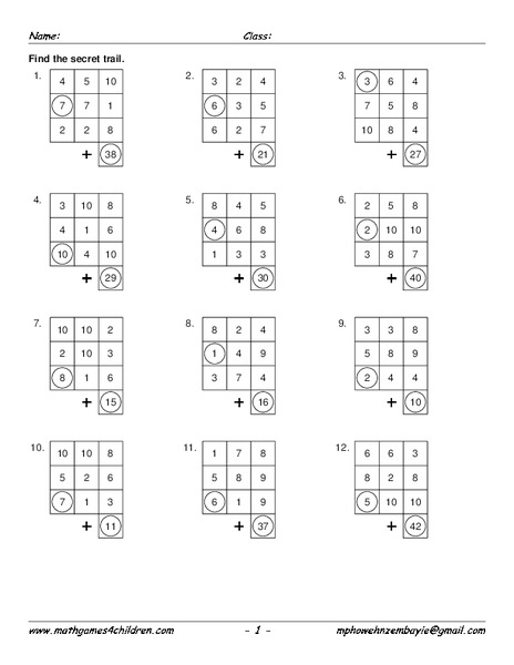 Secret Trail Worksheet