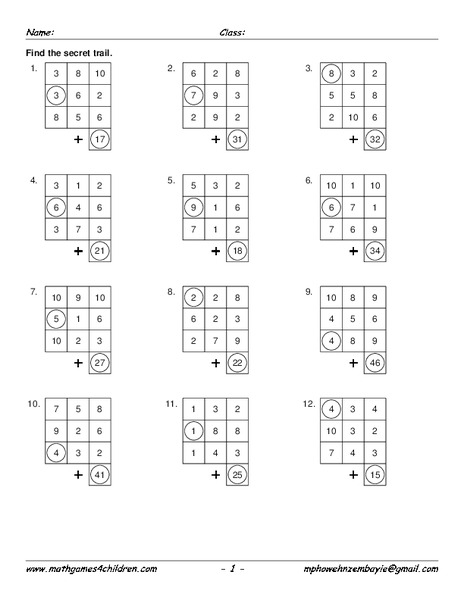 Secret Trail Worksheet