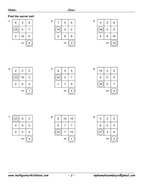 Secret Trail Worksheet