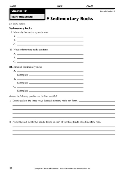 Sedimentary Rocks Worksheet