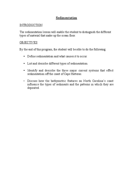 Sedimentation Lesson Plan