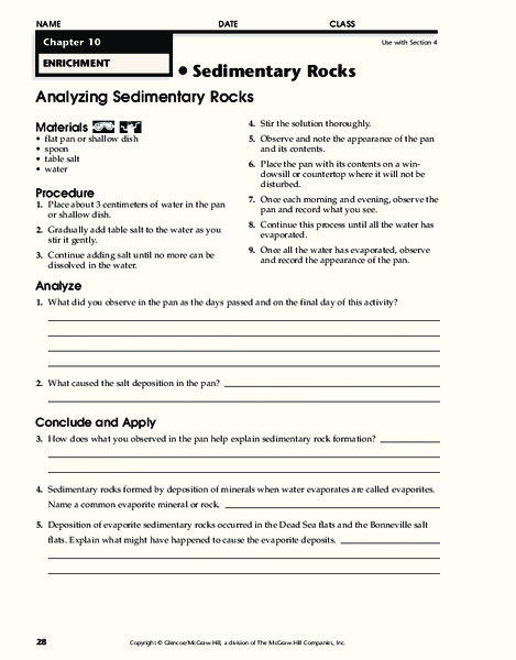 Sedimentary Rocks Worksheet