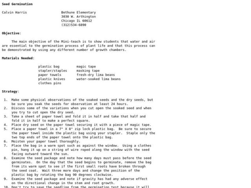 Seed Germination Lesson Plan