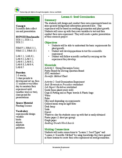 Seed Germination Lesson Plan