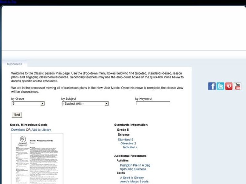 Seeds, Miraculous Seeds Lesson Plan