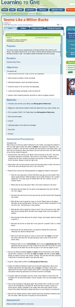 Seems Like a Million Bucks Lesson Plan