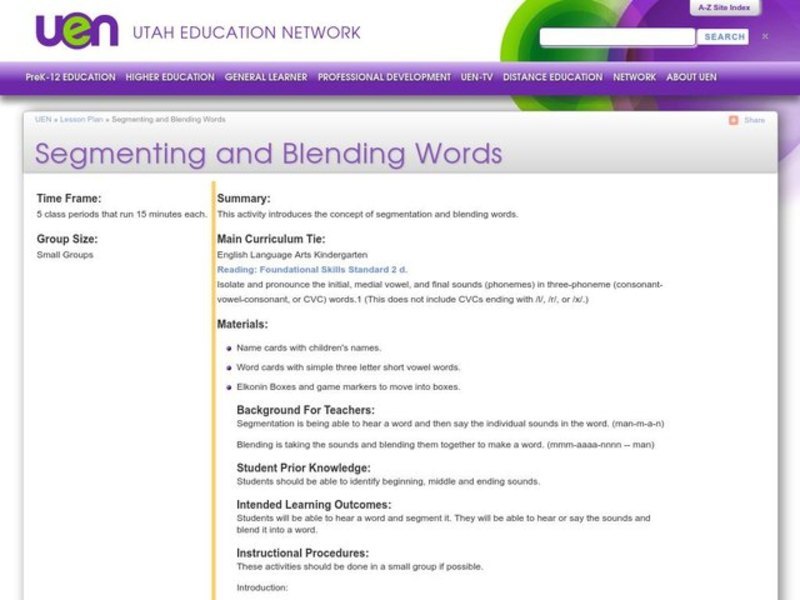 Segmenting and Blending Words Lesson Plan