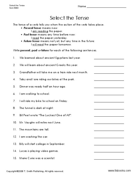 Select the Tense Worksheet