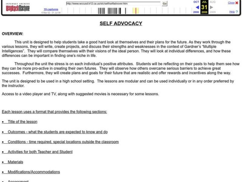 Self Advocacy Lesson Plan