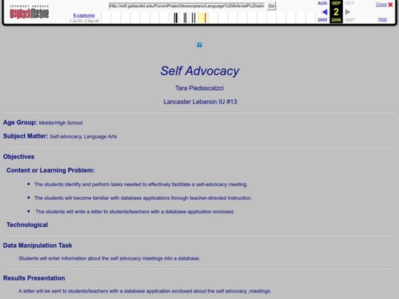 Self Advocacy Lesson Plan