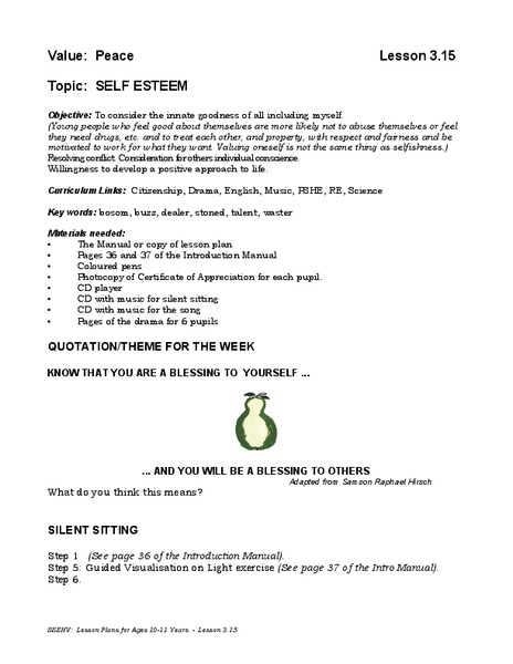 Self Esteem Lesson Plan