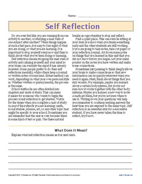 Self Reflection Worksheet