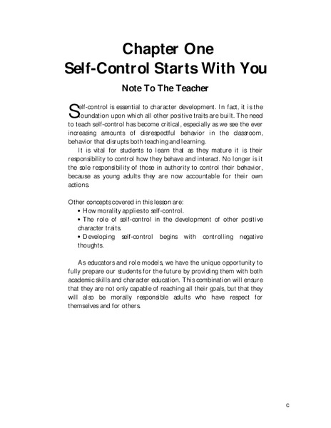 Self-Control Starts With You Lesson Plan