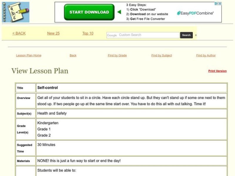 Self-control Lesson Plan