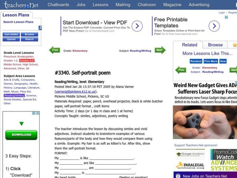 Self-portrait Poem Lesson Plan