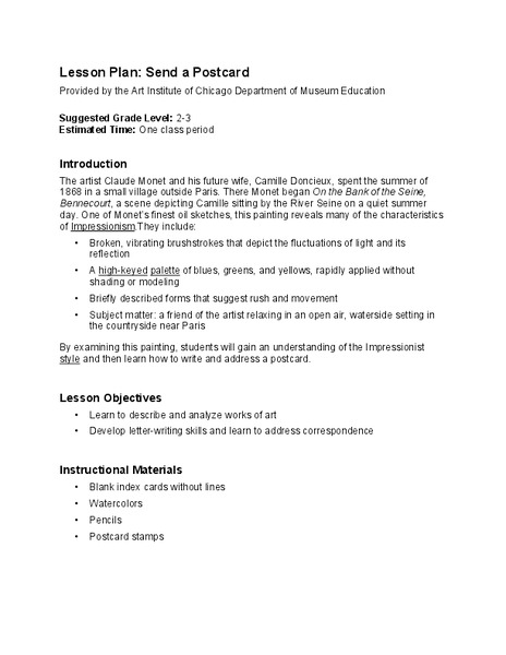 Send a Postcard Lesson Plan