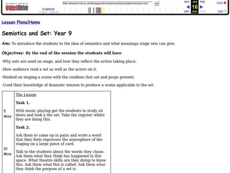 Semiotics and Set: Year 9 Lesson Plan