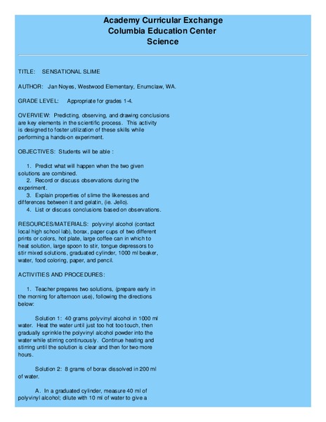 Sensational Slime Lesson Plan