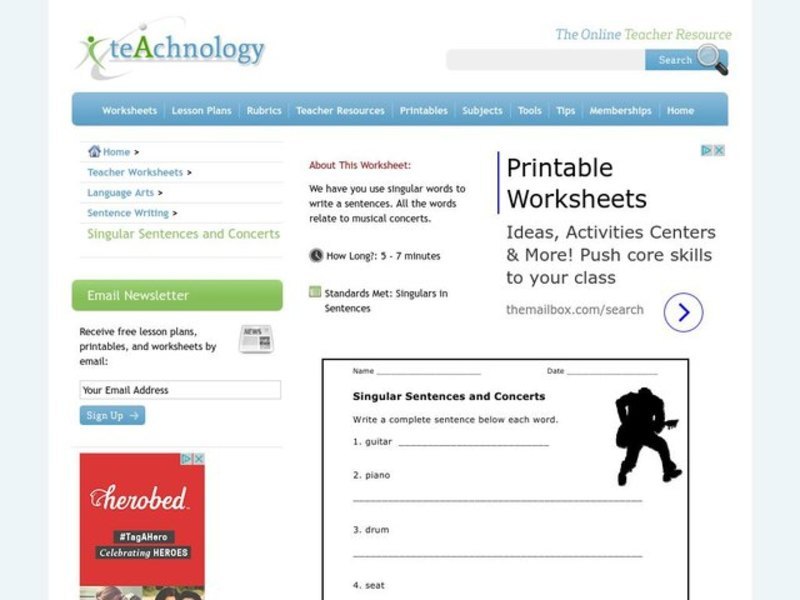 Sentence Building Worksheet