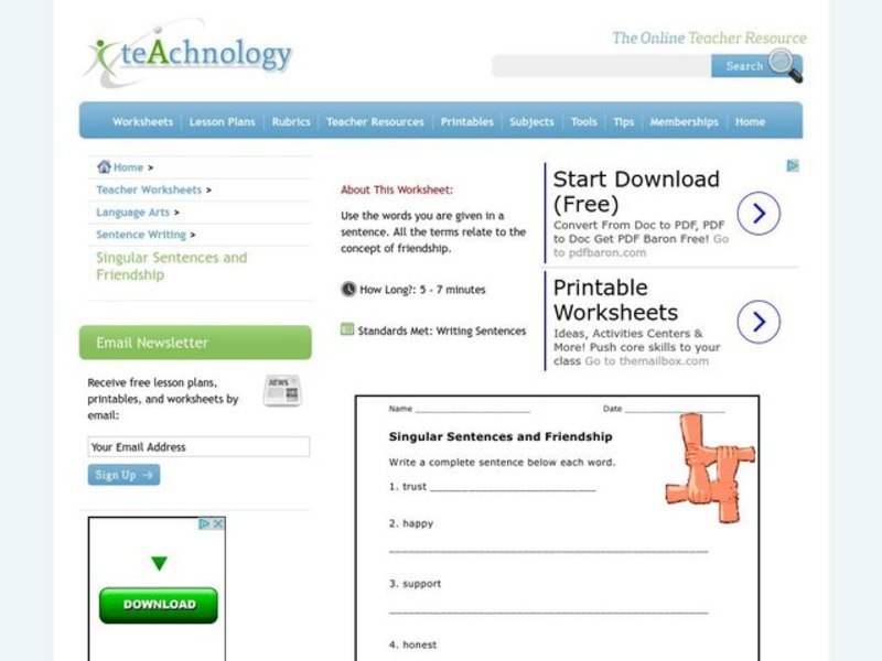 Sentence Building 2 Worksheet