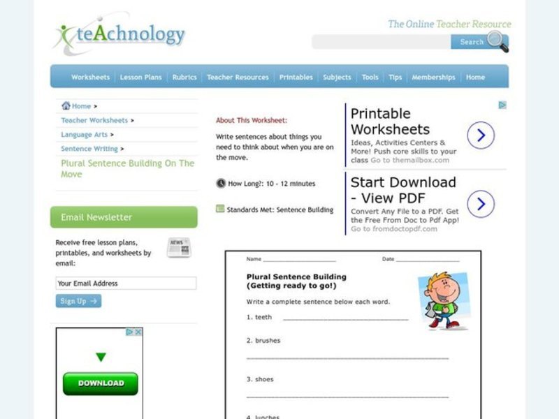 Sentence Building Worksheet